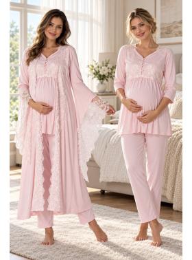 Effortt 3015 Pudra Prenses Sabahlıklı Lohusa Pijama Takımı